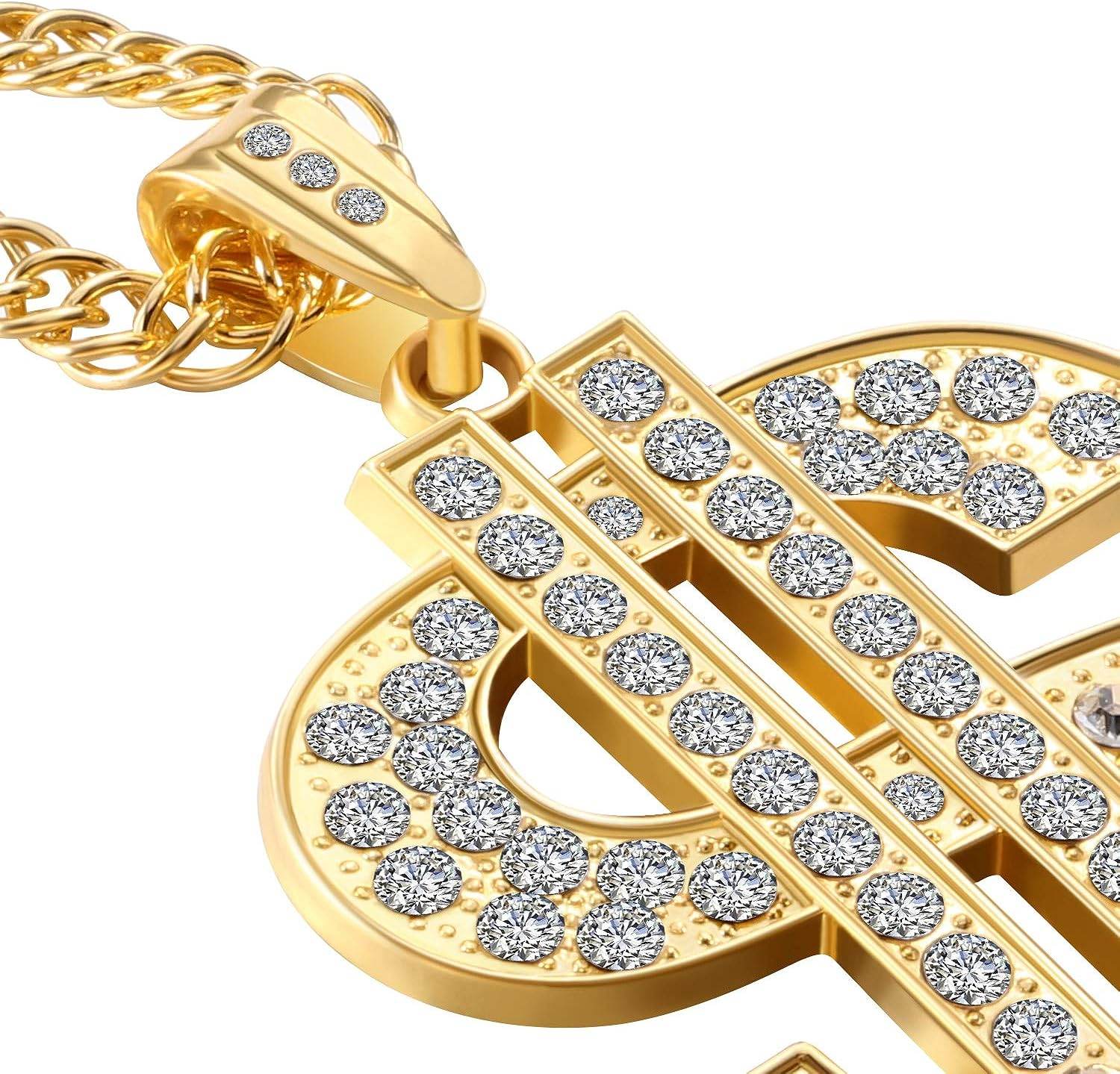 Tatuo 2 Pieces Plated Chain for Men with Dollar Sign Pendant Necklace, Hip Hop Dollar Necklace - Concordia Style Boutique