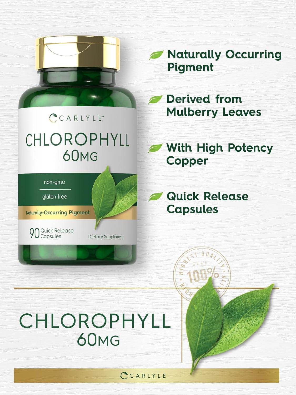 Chlorophyll Pills | 90 Capsules | Naturally Occurring Pigment | Chlorophyll Concentrate Supplement | Non-GMO, Gluten Free Complex - Concordia Style Boutique