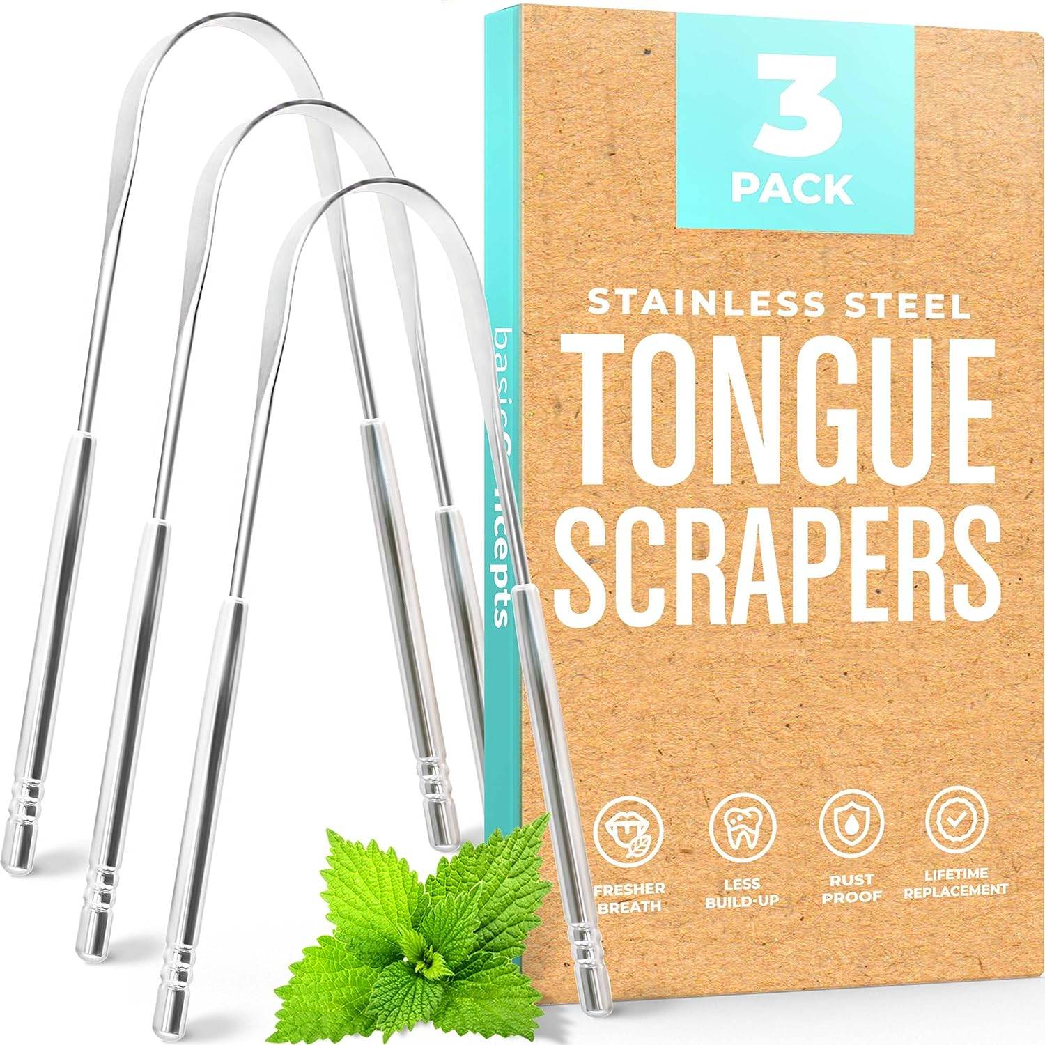 Tongue Scraper for Adults (2 Pack), Reduce Bad Breath (Travel Cases Included), Stainless Steel Tongue Cleaners, 100% Metal Tongue Scraper with Case Fresh Breath Tongue Cleaner Oral - Concordia Style Boutique