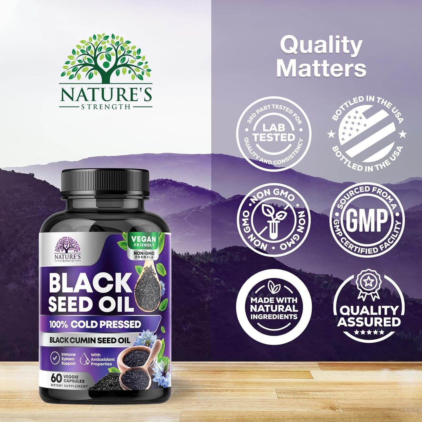 Premium Black Seed Oil Capsules Cold-Pressed Vegan 1000mg - Extra Strength Nigella Sativa Black Seed Oil, Nature's Pure Black Cumin Seed Oil for Immune, Hair and Brain Support, Non-GMO - 60 Capsules - Concordia Style Boutique