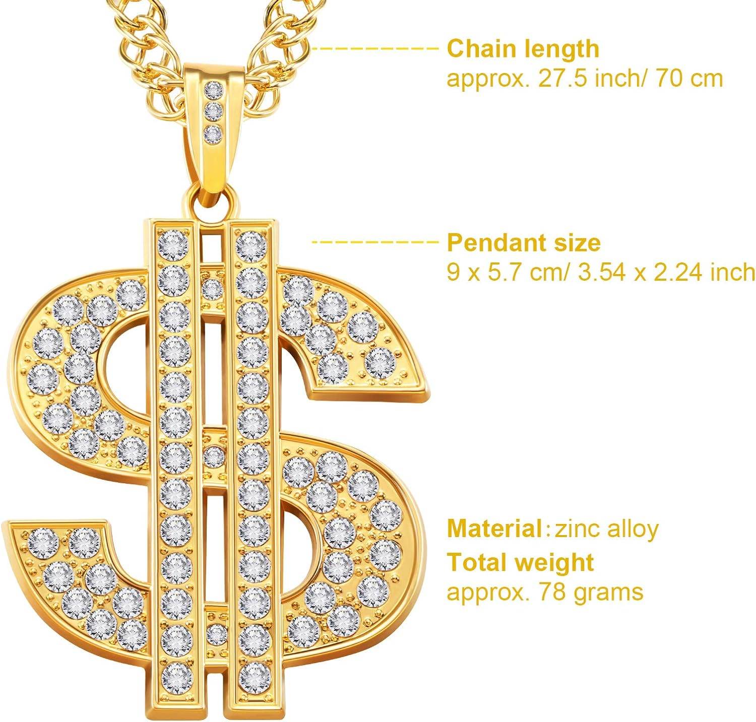 Tatuo 2 Pieces Plated Chain for Men with Dollar Sign Pendant Necklace, Hip Hop Dollar Necklace - Concordia Style Boutique