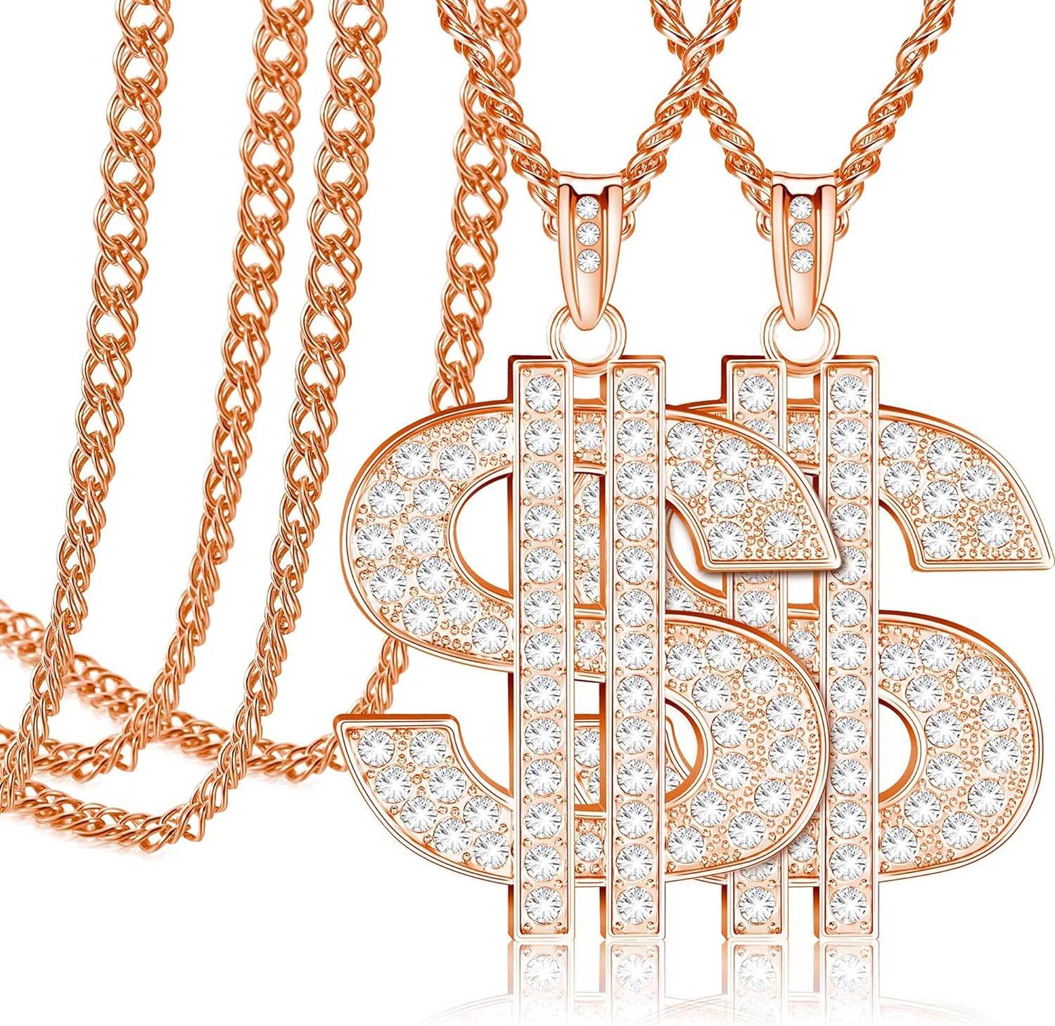 Tatuo 2 Pieces Plated Chain for Men with Dollar Sign Pendant Necklace, Hip Hop Dollar Necklace - Concordia Style Boutique
