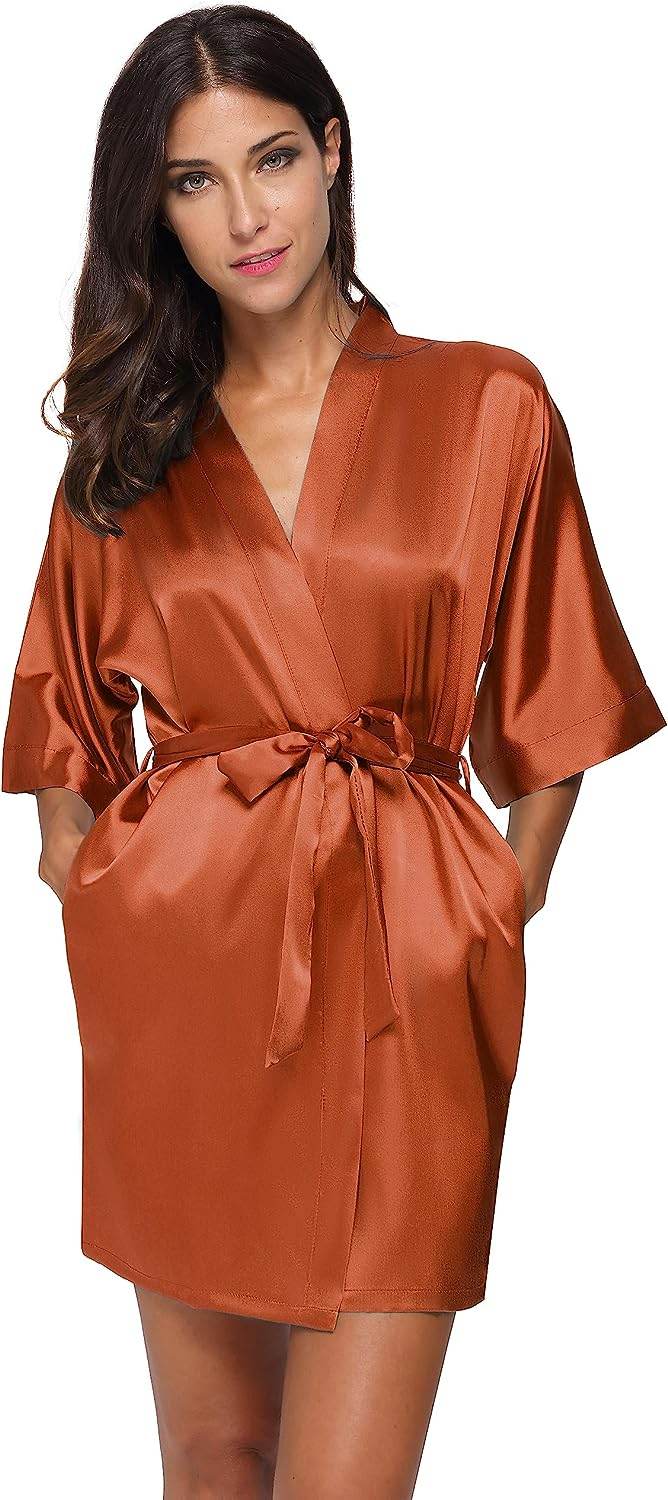 The Bund Women's Satin Robes Bride Bridesmaid Lace Short Silk Wedding Party Lightweight Bathrobe Soft Sleepwear S-XXXL - Concordia Style Boutique