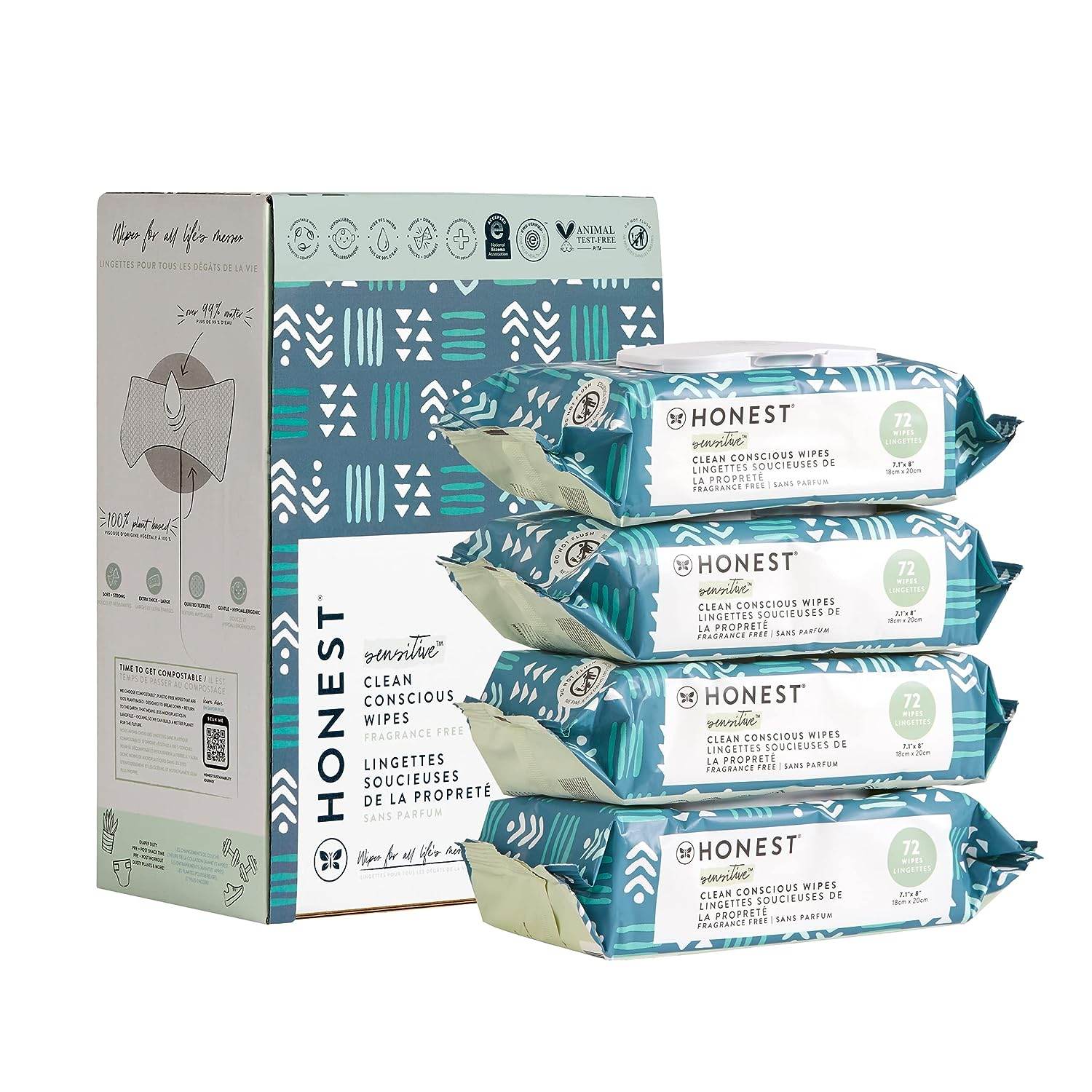 The Honest Company Clean Conscious Wipes | 99% Water, Compostable, Plant-Based, Baby Wipes | Hypoallergenic, EWG Verified | Geo Mood, 288 Count - Concordia Style Boutique