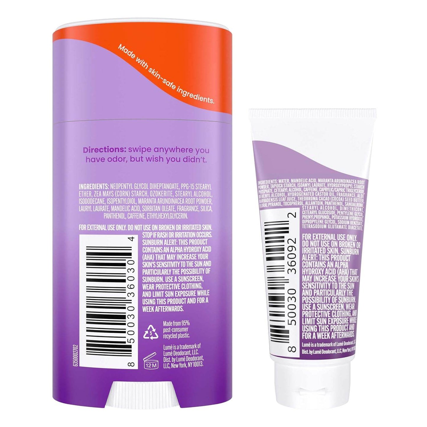 Lume Whole Body Deodorant - Invisible Cream Tube Mini and Solid Stick - 72 Hour Odor Control - Aluminum Free, Baking Soda Free, Skin Safe - 0.5 Ounce Mini Tube + 2.6 Ounce Solid Stick Bundle (Lavender Sage) - Concordia Style Boutique