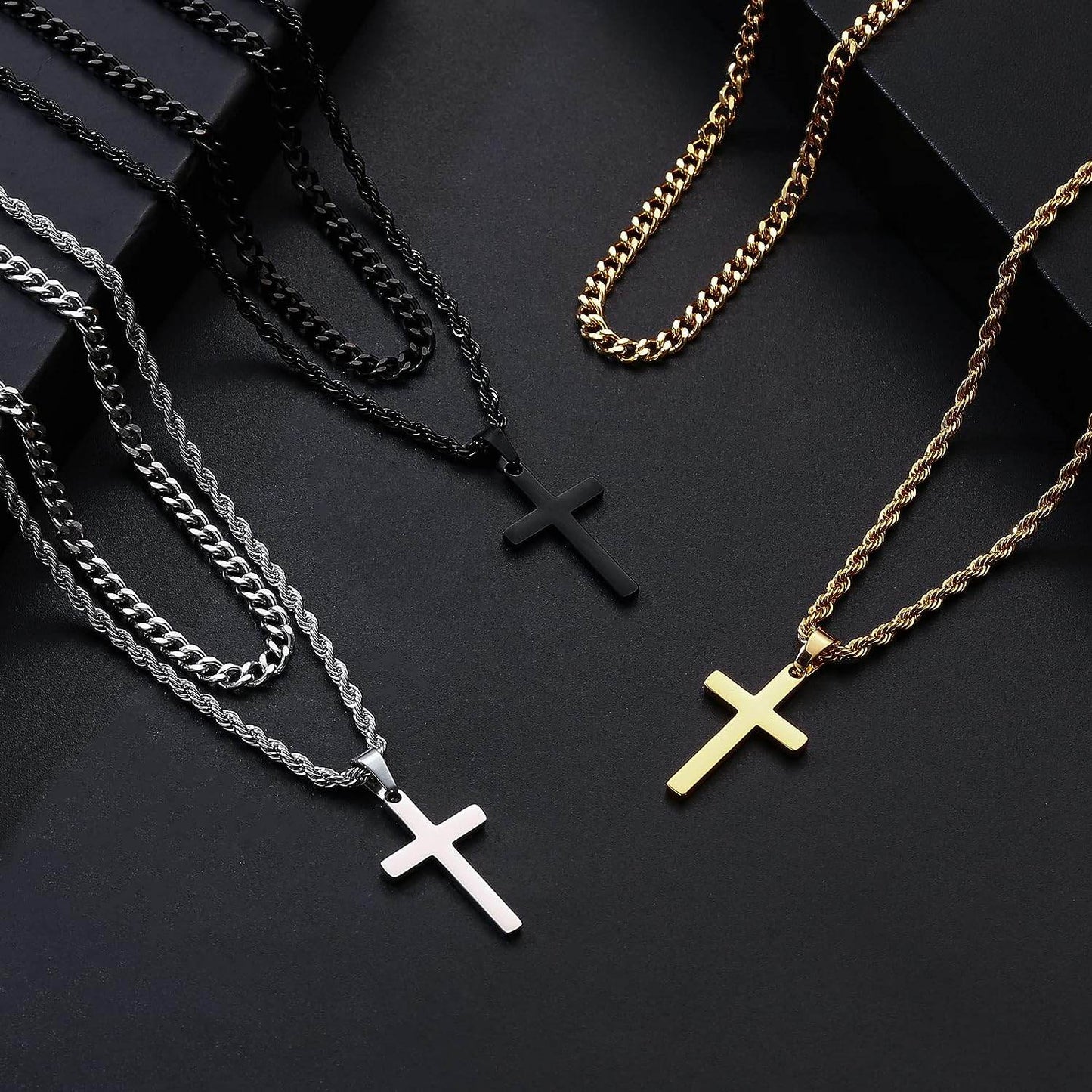 Cross Necklace for Men - Gold/ Black/ Silver Unisex Cross Necklaces - Stainless Steel - Concordia Style Boutique