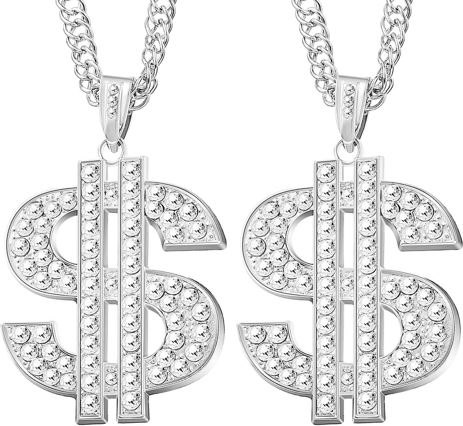 Tatuo 2 Pieces Plated Chain for Men with Dollar Sign Pendant Necklace, Hip Hop Dollar Necklace - Concordia Style Boutique