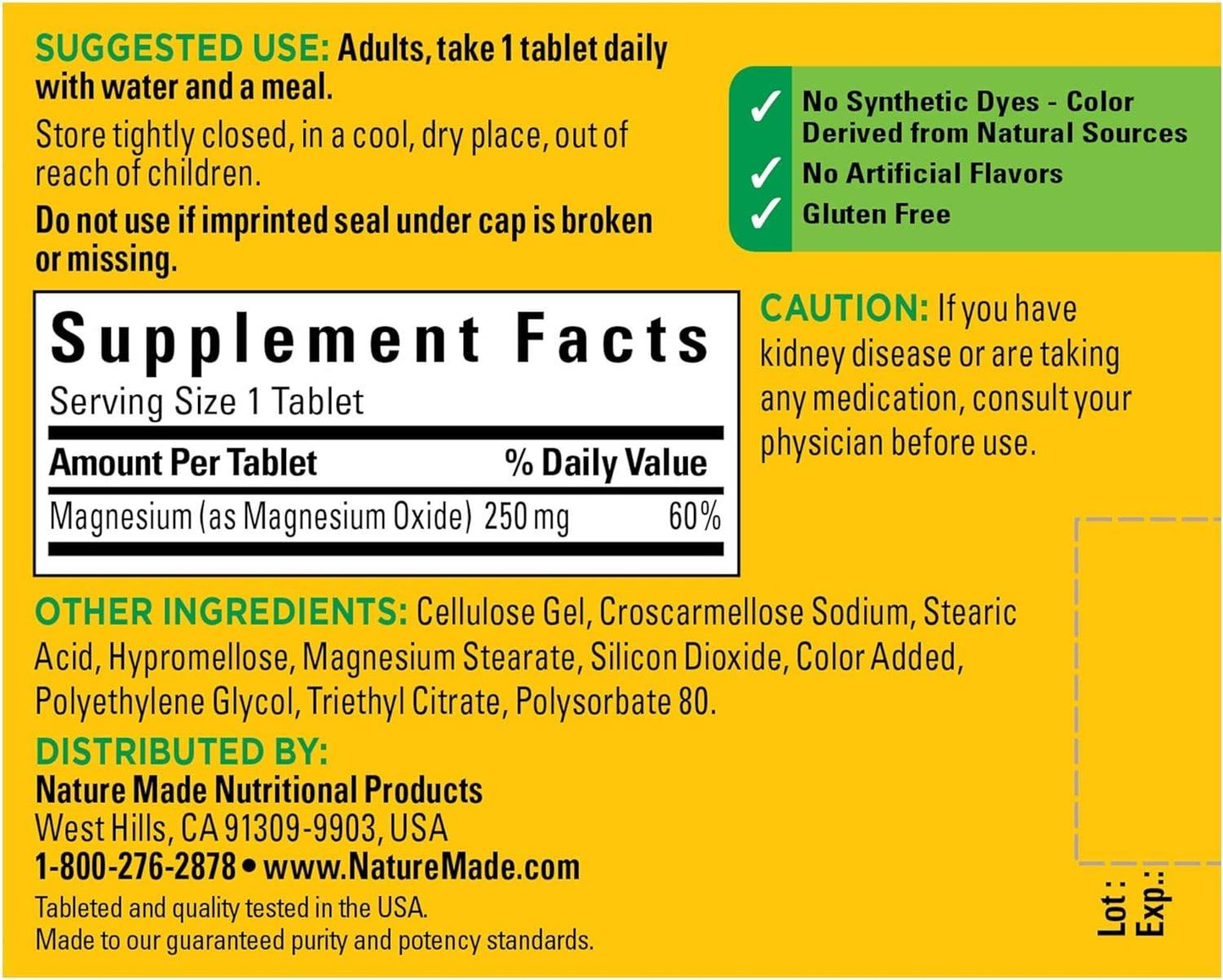 Nature Made Magnesium Oxide 250 mg, Dietary Supplement for Muscle, Heart, Bone and Nerve Health Support, 100 Tablets, 100 Day Supply - Concordia Style Boutique