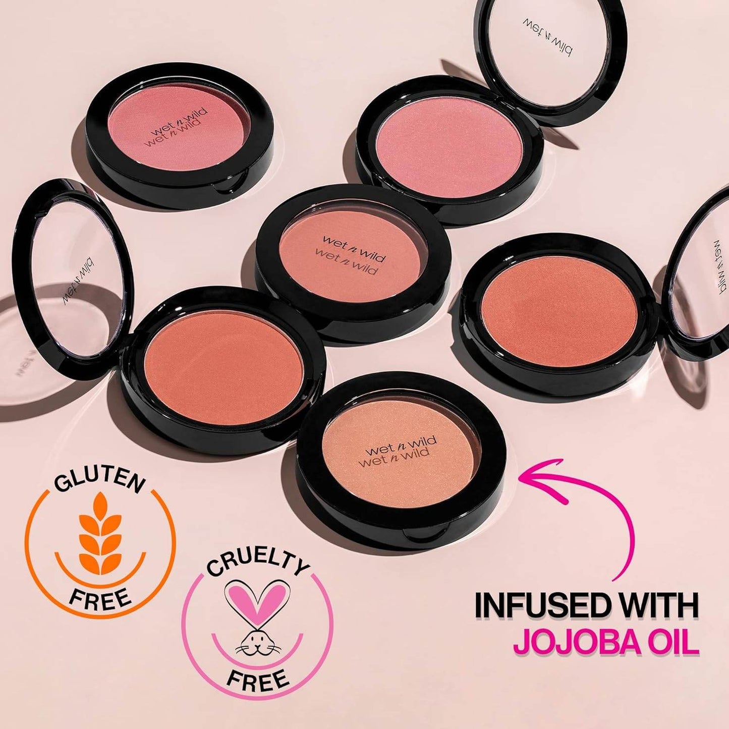 Wet n Wild Color Icon Blush Powder Makeup, Pinch Me Pink | Matte Natural Glow | Moisturizing Jojoba Oil - Concordia Style Boutique