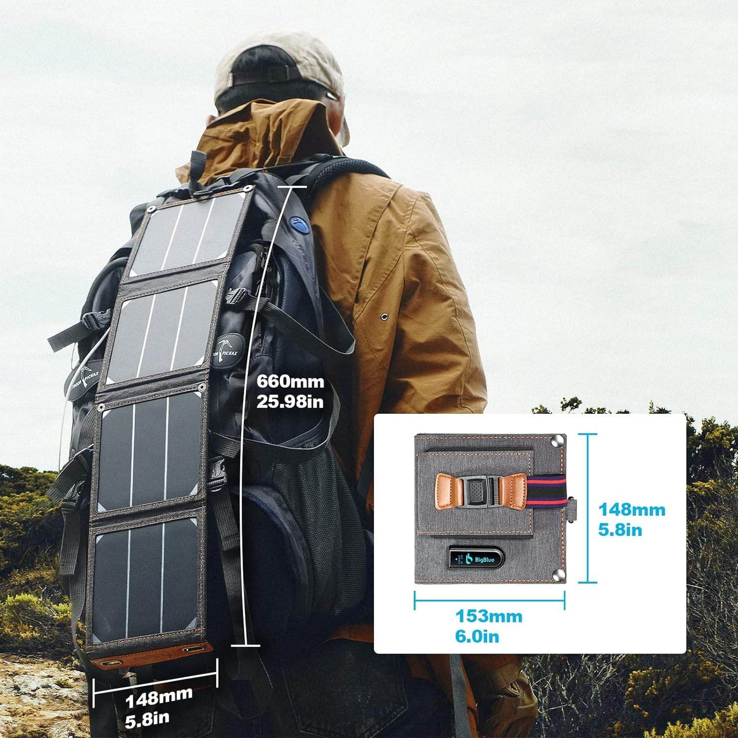 Tiny Solar Charger - BigBlue -14W - SunPower Solar Panels with USB-A Port (5V/2.4A Max), IPX4 Waterproof, Portable Solar Phone Charger - Compatible with iPhone X/8/7, Tablet, Samsung, LG, etc - Concordia Style Boutique