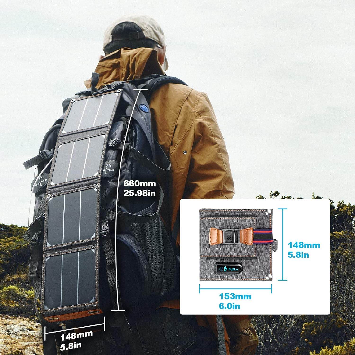 Tiny Solar Charger - BigBlue -14W - SunPower Solar Panels with USB-A Port (5V/2.4A Max), IPX4 Waterproof, Portable Solar Phone Charger - Compatible with iPhone X/8/7, Tablet, Samsung, LG, etc - Concordia Style Boutique