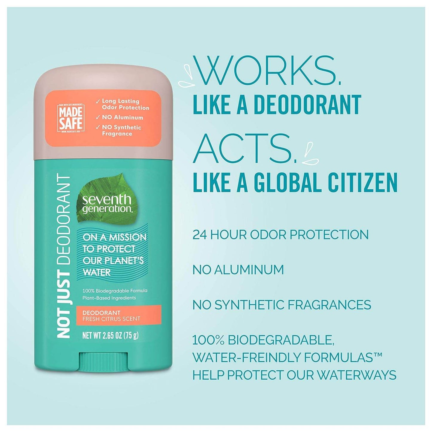 Seventh Generation Aluminum-Free Deodorant Fresh Citrus Scent Biodegradable Formula 2.65 oz - Concordia Style Boutique
