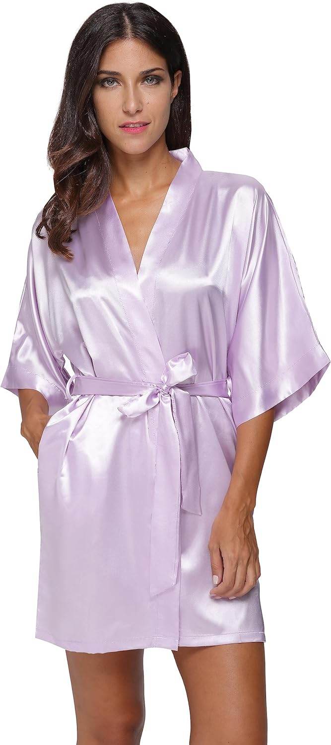 The Bund Women's Satin Robes Bride Bridesmaid Lace Short Silk Wedding Party Lightweight Bathrobe Soft Sleepwear S-XXXL - Concordia Style Boutique