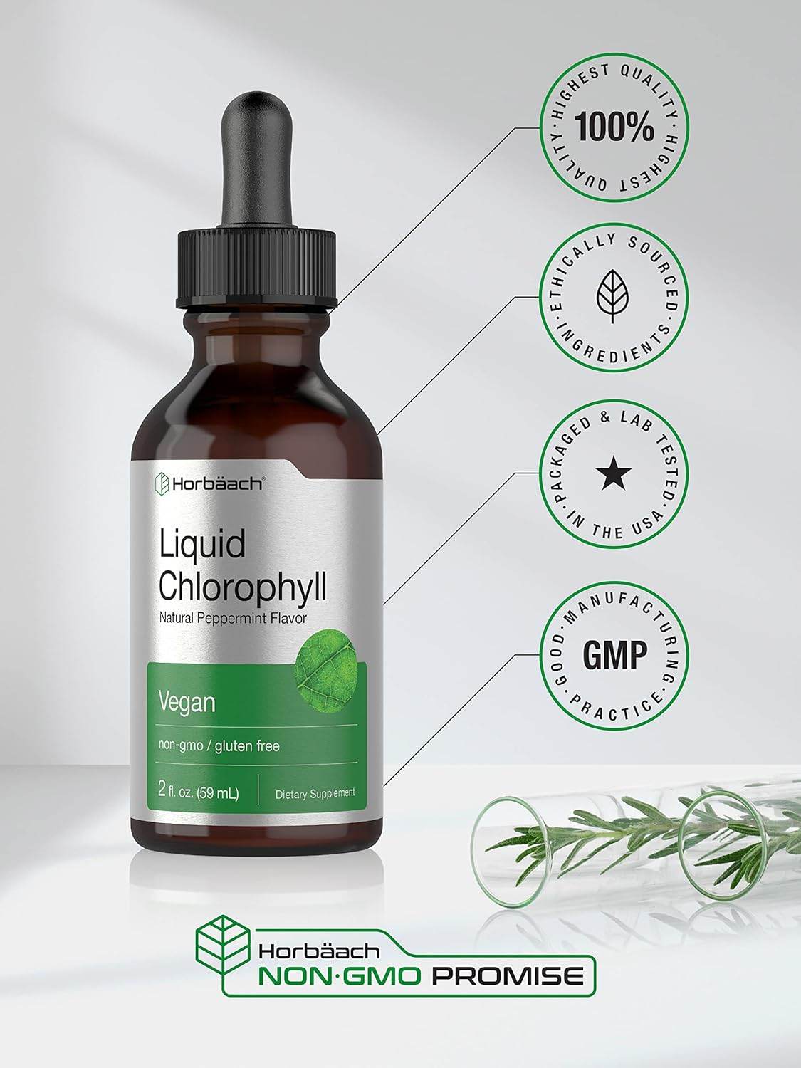 Liquid Chlorophyll | 2 oz | Vegan, Non-GMO, and Gluten Free Formula | Natural Peppermint Flavor | by Horbaach - Concordia Style Boutique