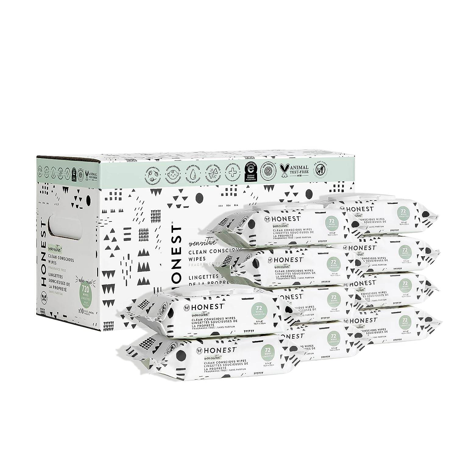 The Honest Company Clean Conscious Wipes | 99% Water, Compostable, Plant-Based, Baby Wipes | Hypoallergenic, EWG Verified | Geo Mood, 288 Count - Concordia Style Boutique