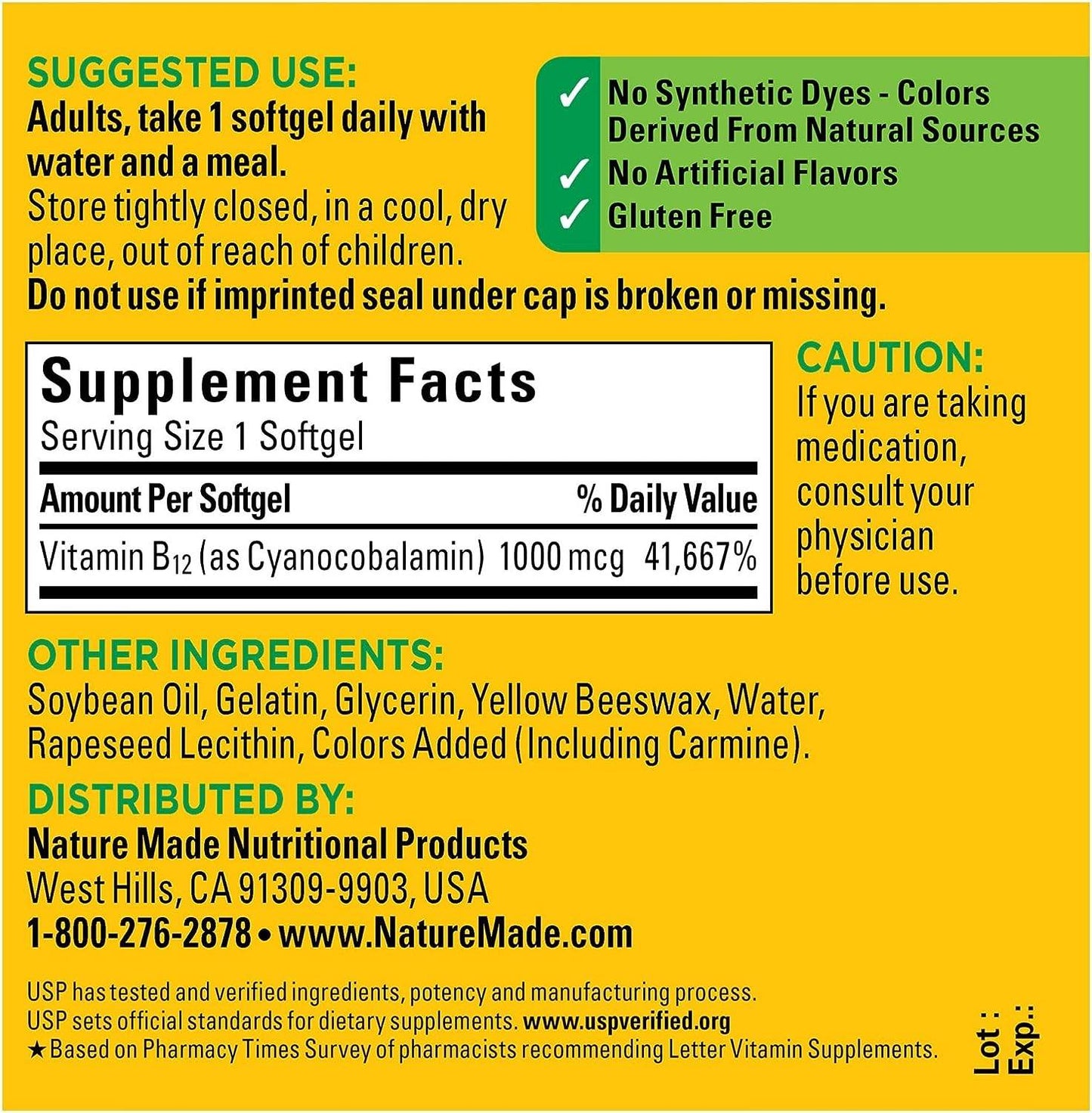 Nature Made Vitamin B12 1000 mcg, Dietary Supplement for Energy Metabolism Support, 150 Softgels, 150 Day Supply - Concordia Style Boutique