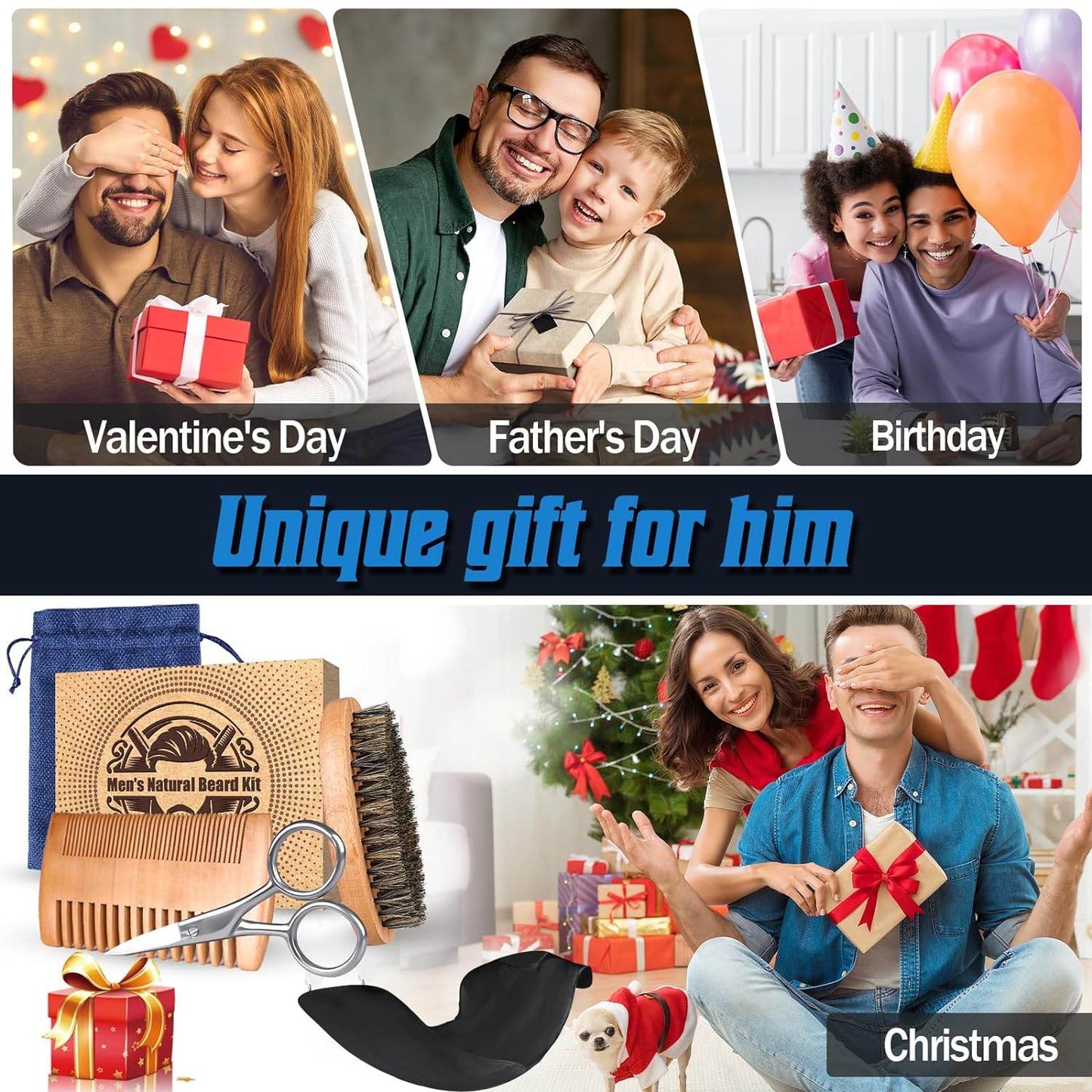 Beard Brush Comb Bib Scissors - - Men’s 5 Pieces Beard Growth Grooming Kit- Natural Boar Bristle Brush Beard Care - Concordia Style Boutique