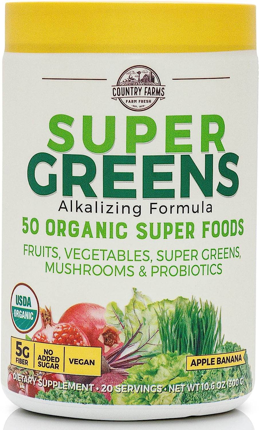 Super Greens Natural Flavor, 50 Organic Super Foods, USDA Organic Drink Mix, Mushrooms & Probiotics, Supports Energy, 20 Servings, 10.6 Oz - Concordia Style Boutique