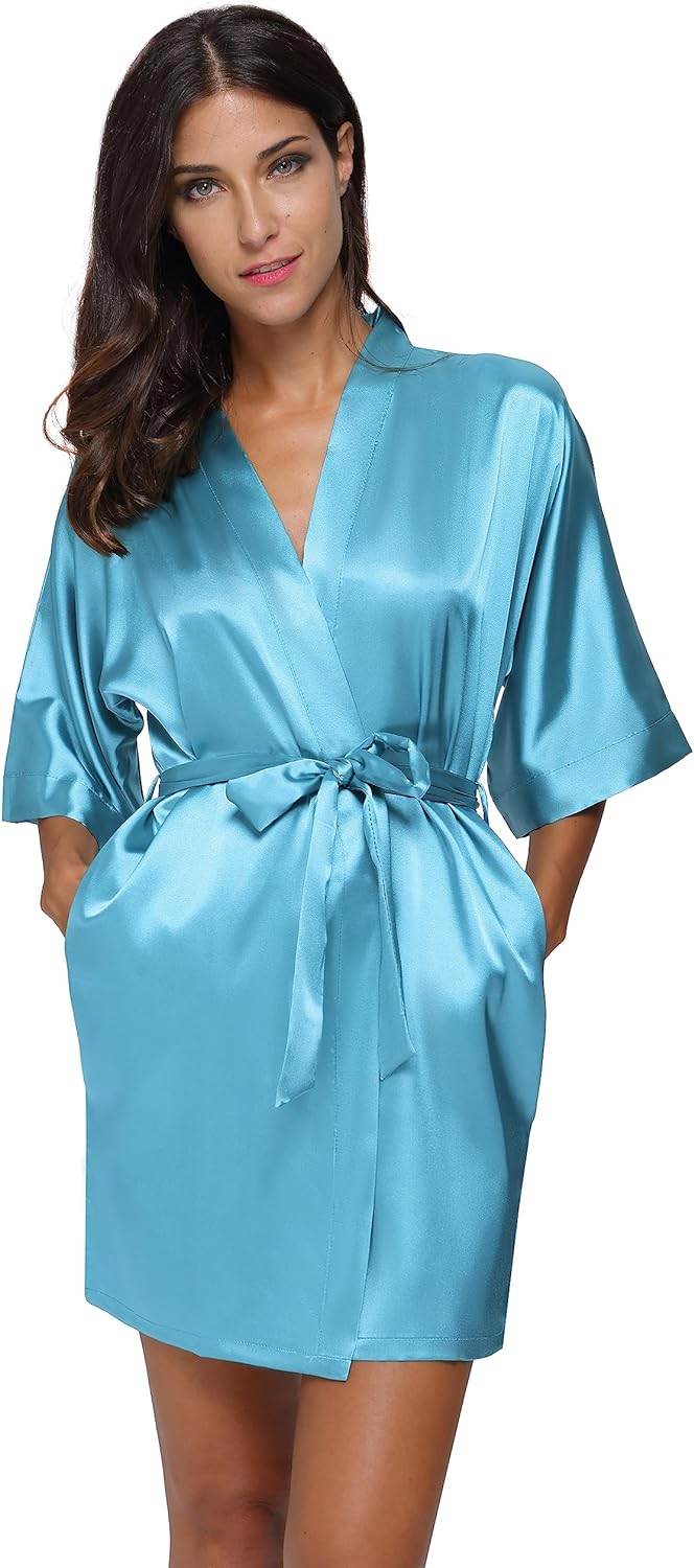 The Bund Women's Satin Robes Bride Bridesmaid Lace Short Silk Wedding Party Lightweight Bathrobe Soft Sleepwear S-XXXL - Concordia Style Boutique
