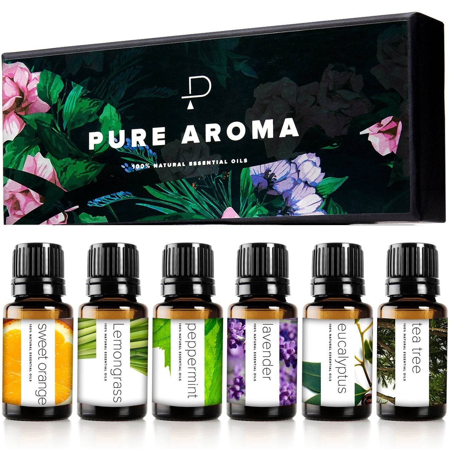 Essential Oils by PURE AROMA 100% Pure Oils kit- Top 6 Aromatherapy Oils Gift Set-6 Pack, 10ML(Eucalyptus, Lavender, Lemon Grass, Orange, Peppermint, Tea Tree) - Concordia Style Boutique
