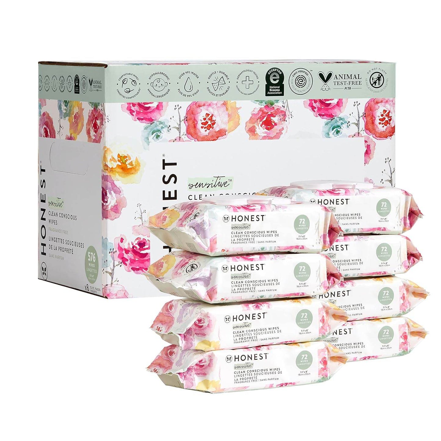 The Honest Company Clean Conscious Wipes | 99% Water, Compostable, Plant-Based, Baby Wipes | Hypoallergenic, EWG Verified | Geo Mood, 288 Count - Concordia Style Boutique