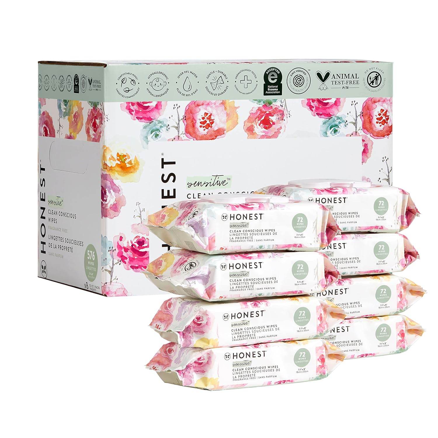 The Honest Company Clean Conscious Wipes | 99% Water, Compostable, Plant-Based, Baby Wipes | Hypoallergenic, EWG Verified | Geo Mood, 288 Count - Concordia Style Boutique
