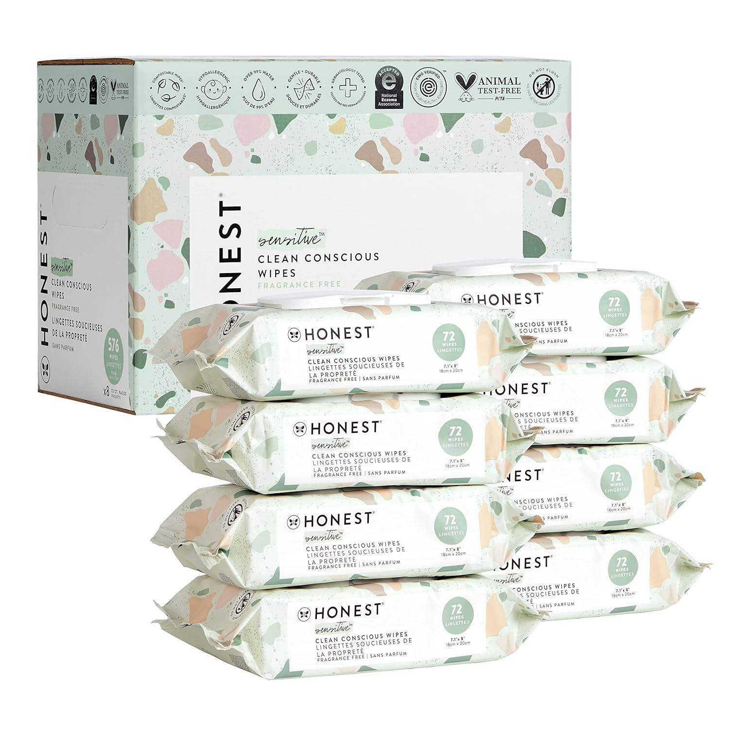 The Honest Company Clean Conscious Wipes | 99% Water, Compostable, Plant-Based, Baby Wipes | Hypoallergenic, EWG Verified | Geo Mood, 288 Count - Concordia Style Boutique