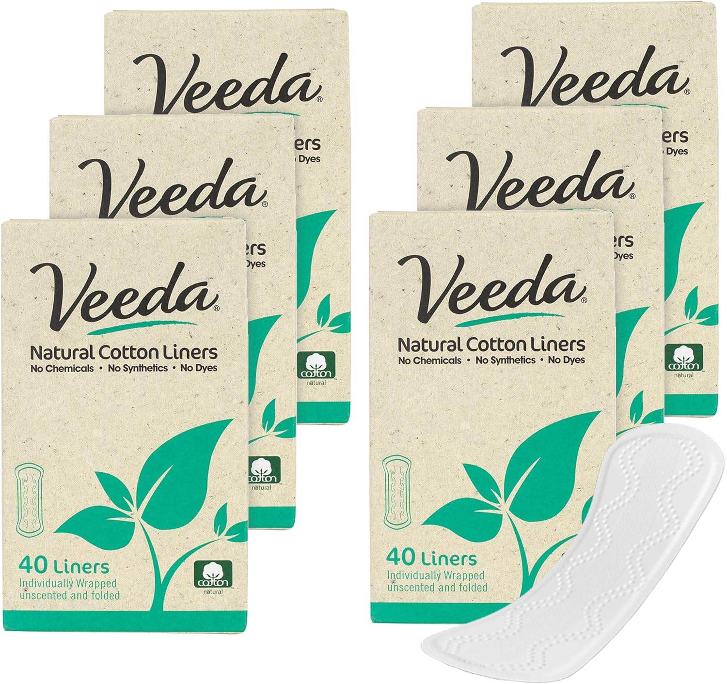 Veeda Ultra Thin Natural Cotton Breathable Daily Liners are Always Chlorine and Toxin Free, Hypoallergenic, 40 Count - Concordia Style Boutique
