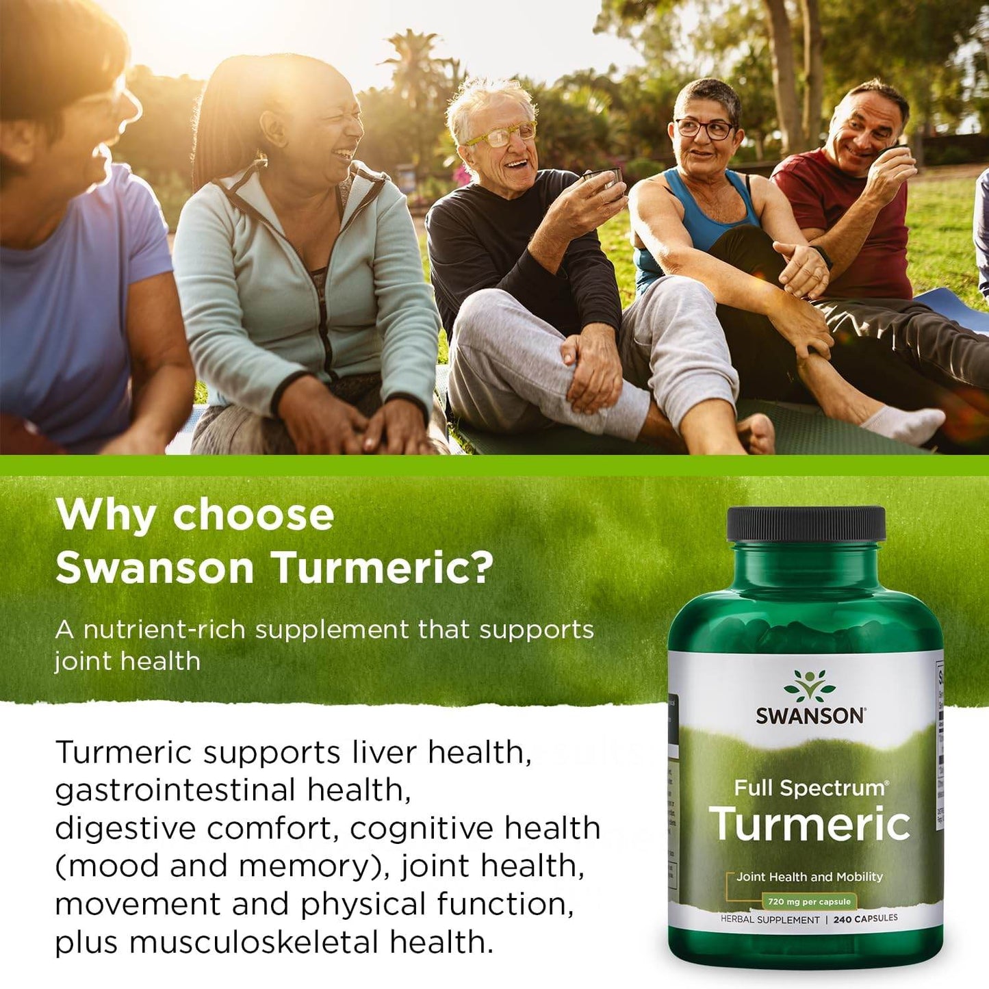 Turmeric Antioxidant, Joint Health, Cardiovascular, Liver Detox, Mood and Memory Support Supplement Curcuma Longa (Rhizome) 720 mg, 240 Capsules, 120 Servings, 1.44 Grams per Serving - Concordia Style Boutique
