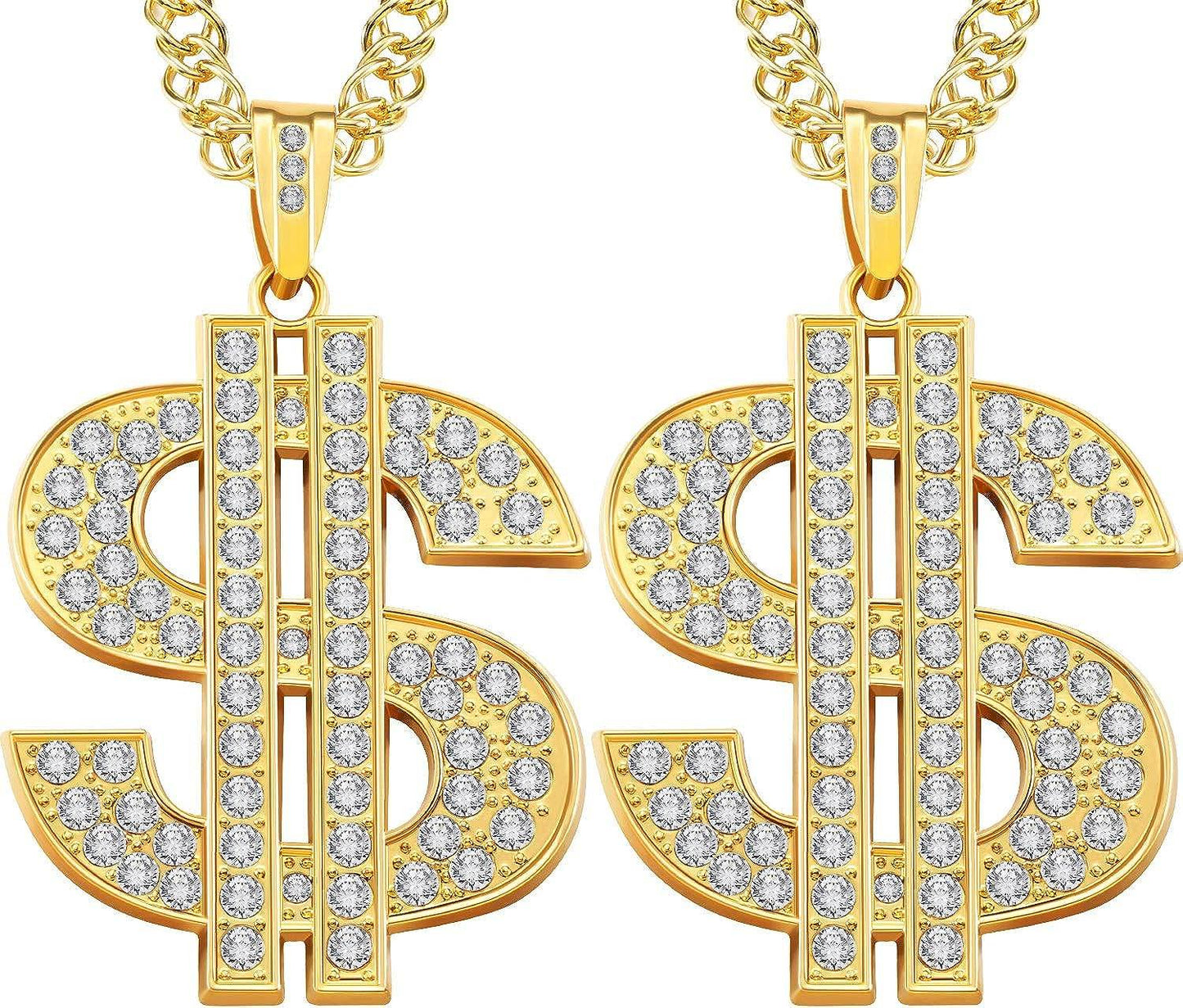 Tatuo 2 Pieces Plated Chain for Men with Dollar Sign Pendant Necklace, Hip Hop Dollar Necklace - Concordia Style Boutique
