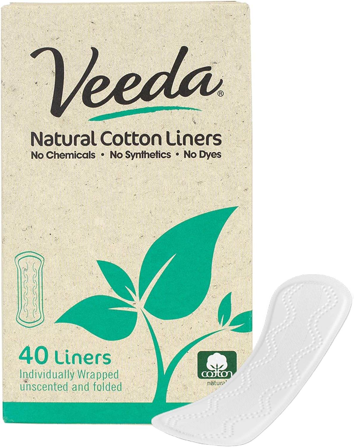 Veeda Ultra Thin Natural Cotton Breathable Daily Liners are Always Chlorine and Toxin Free, Hypoallergenic, 40 Count - Concordia Style Boutique