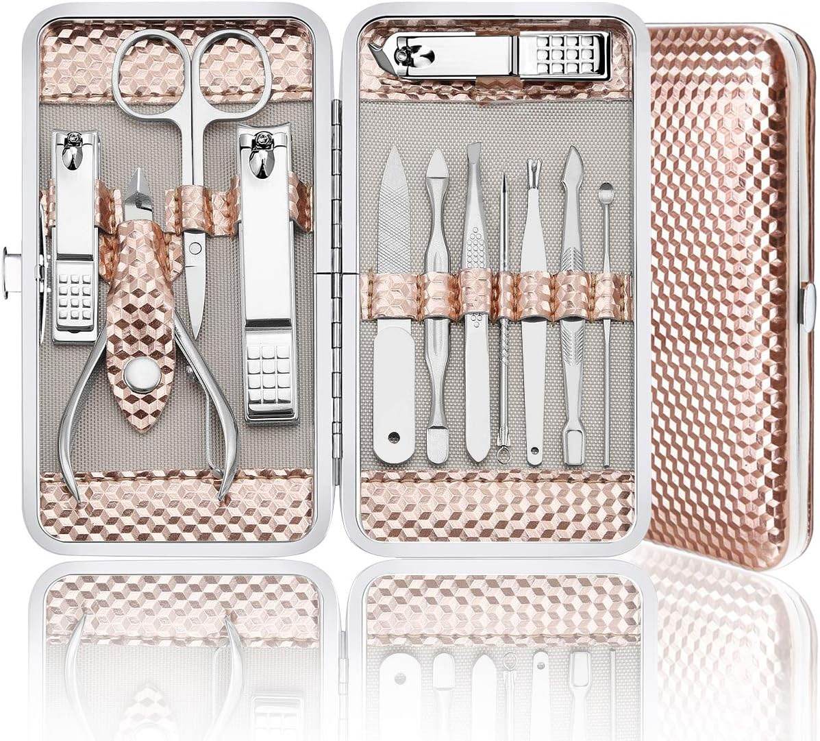 Manicure Set Professional Nail Clippers Set, 12Pcs Manicure Kit Stainless Steel Nail Kit for Women, Pedicure Set Nail Grooming Kit with Travel Case(Rose Gold) - Concordia Style Boutique