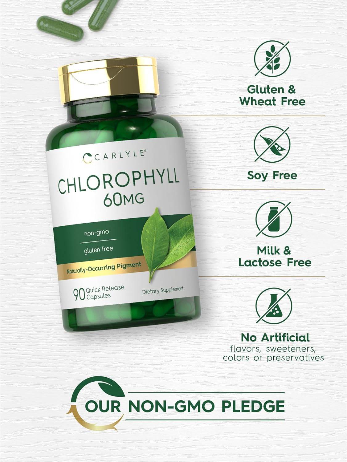 Chlorophyll Pills | 90 Capsules | Naturally Occurring Pigment | Chlorophyll Concentrate Supplement | Non-GMO, Gluten Free Complex - Concordia Style Boutique