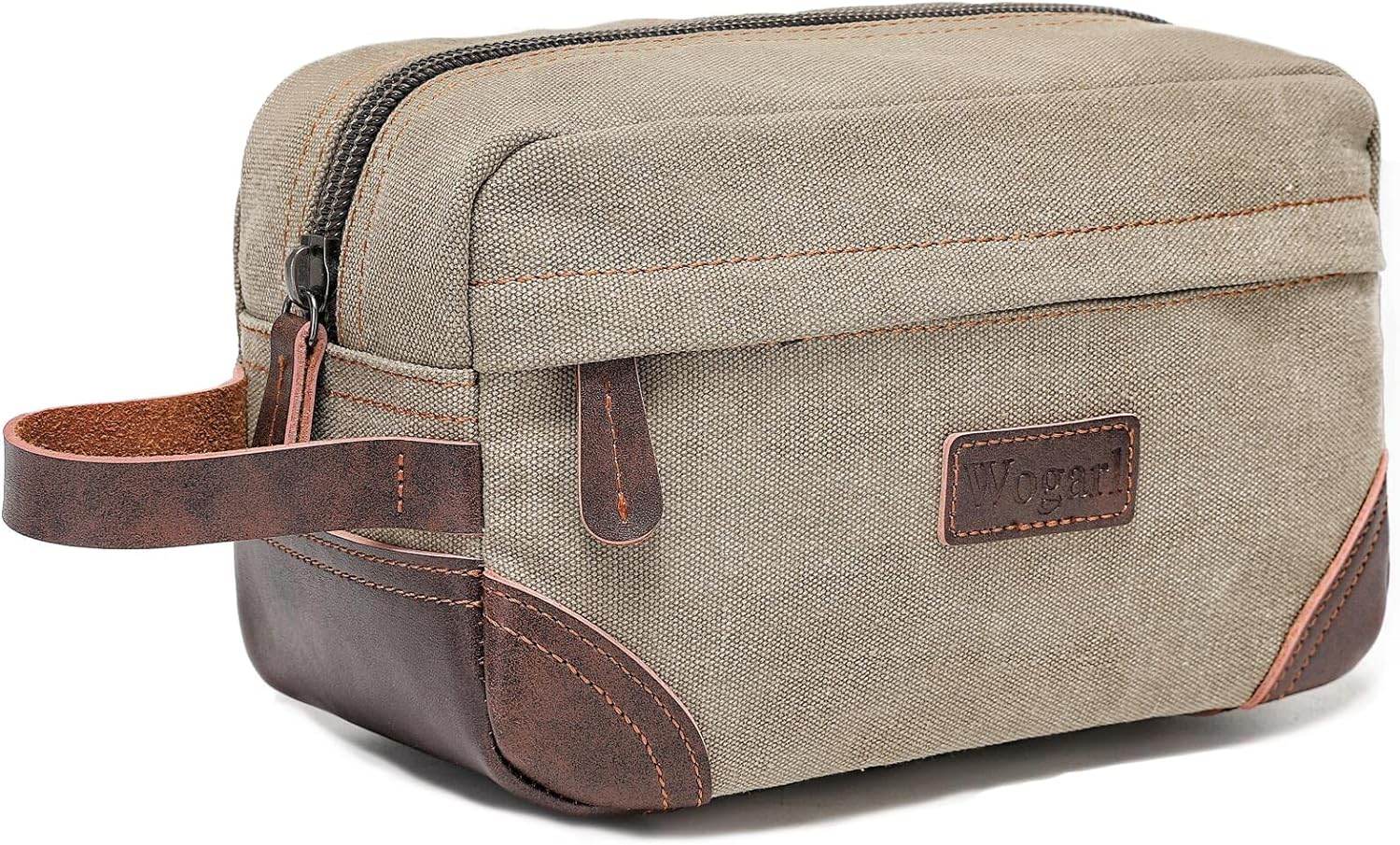 Toiletry Bag for Men, Leather and Canvas Travel Toiletry Bag Dopp Kit Shaving Bag for Travel Accessories (Light Grey) - Concordia Style Boutique