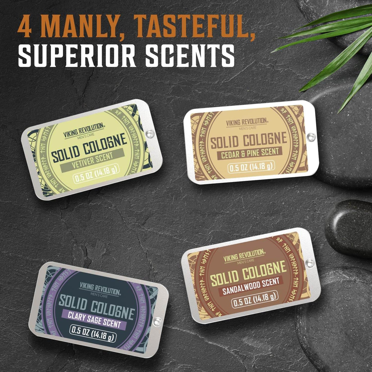 4 Pack Men's Cologne Colognes - 0.5 Oz - Men's Solid Perfume with Cedar Wood, Clary Sage, Vetiver, Sandalwood Cologne for Men - Balm Cologne for Men - Cologne Balm - Travel Cologne Wax - Concordia Style Boutique