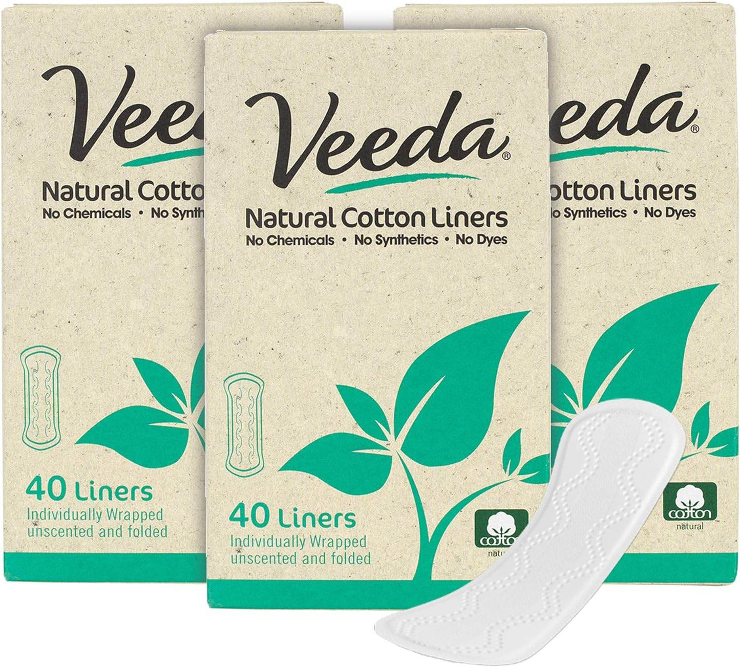 Veeda Ultra Thin Natural Cotton Breathable Daily Liners are Always Chlorine and Toxin Free, Hypoallergenic, 40 Count - Concordia Style Boutique