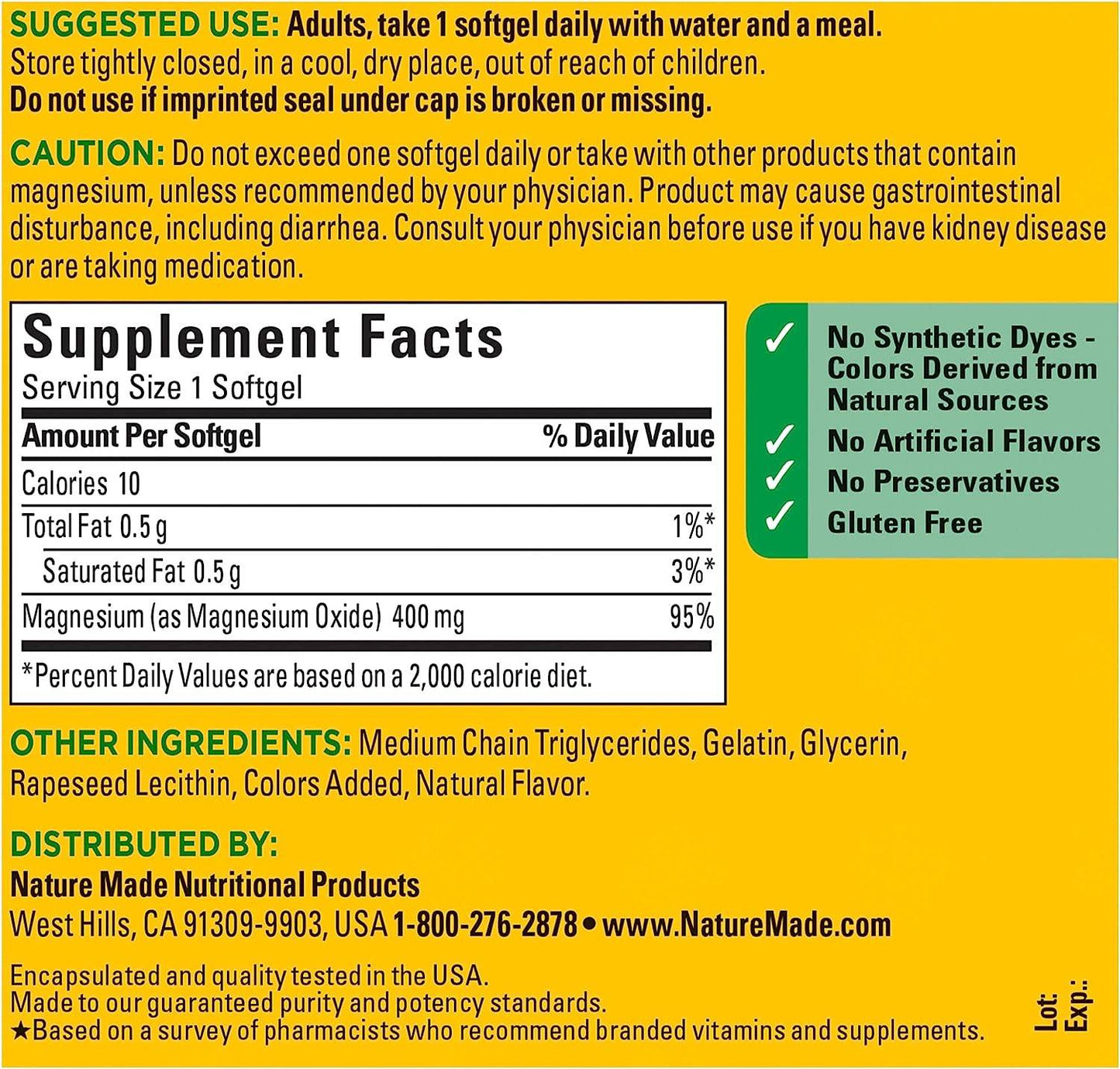 Nature Made Extra Strength Magnesium Oxide 400 mg, Dietary Supplement for Muscle Support, 110 Count - Concordia Style Boutique