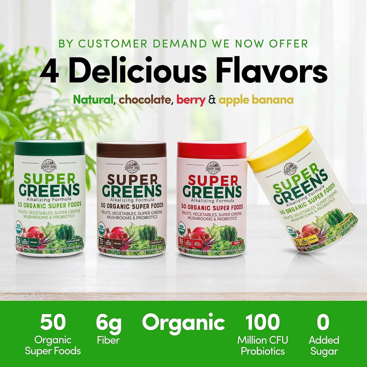 Super Greens Natural Flavor, 50 Organic Super Foods, USDA Organic Drink Mix, Mushrooms & Probiotics, Supports Energy, 20 Servings, 10.6 Oz - Concordia Style Boutique