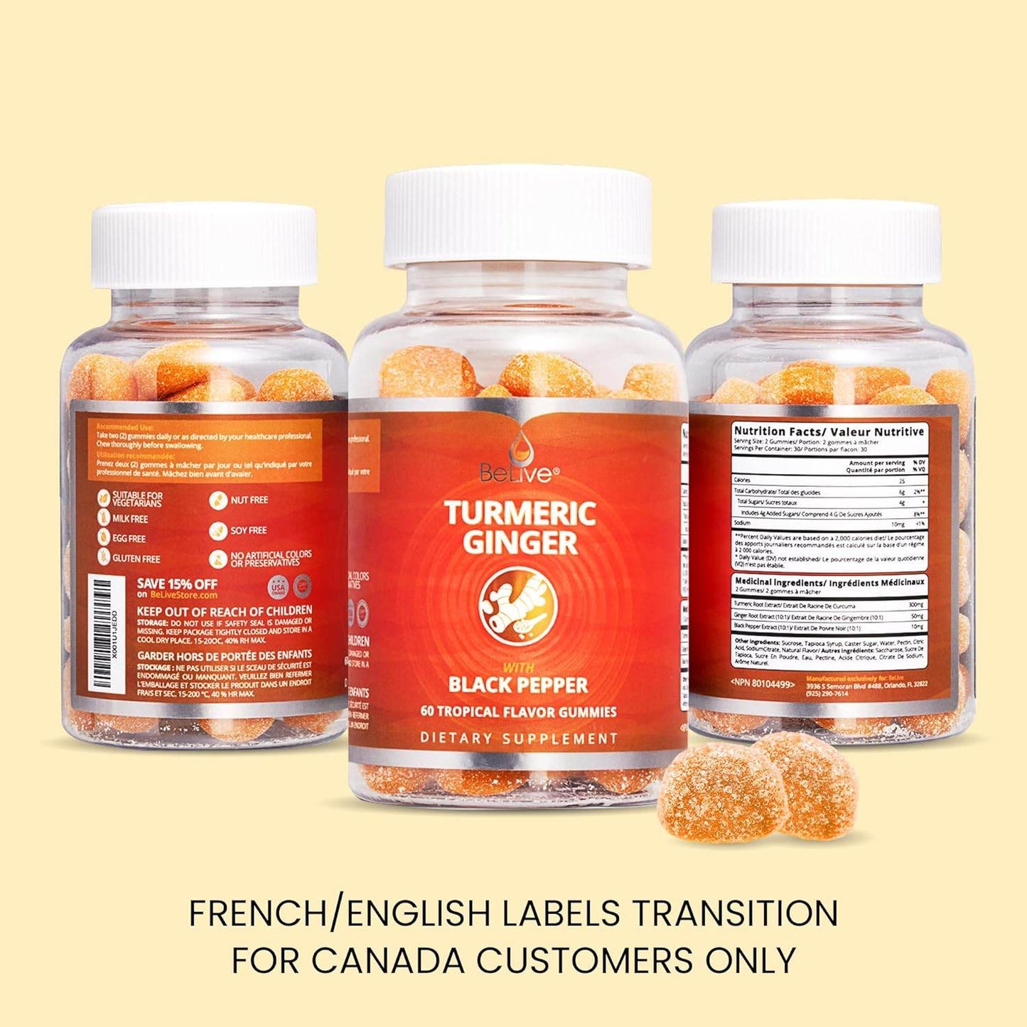 BeLive Turmeric Curcumin with Black Pepper & Ginger - 60 Gummies I Turmeric and Ginger Supplement for Immune Support, Healthy Skin, and Joint Health - Tropical Flavor - Concordia Style Boutique