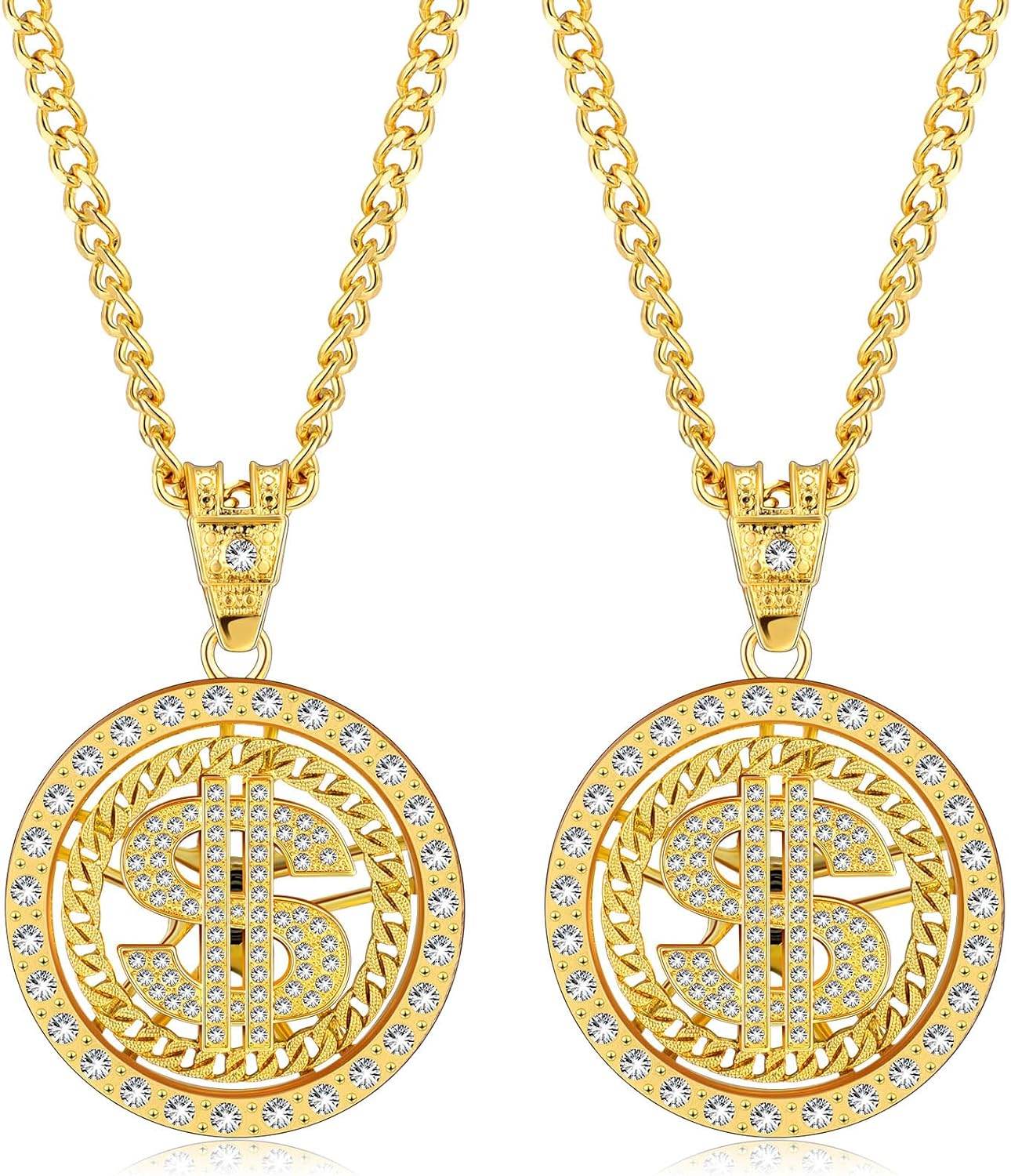 Tatuo 2 Pieces Plated Chain for Men with Dollar Sign Pendant Necklace, Hip Hop Dollar Necklace - Concordia Style Boutique