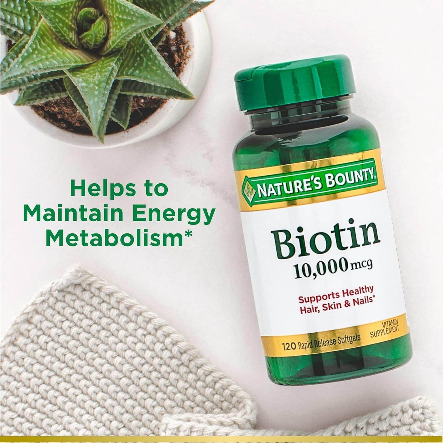 Nature's Bounty Biotin, Supports Healthy Hair, Skin and Nails, 10,000 mcg, Rapid Release Softgels, 120 Ct - Concordia Style Boutique