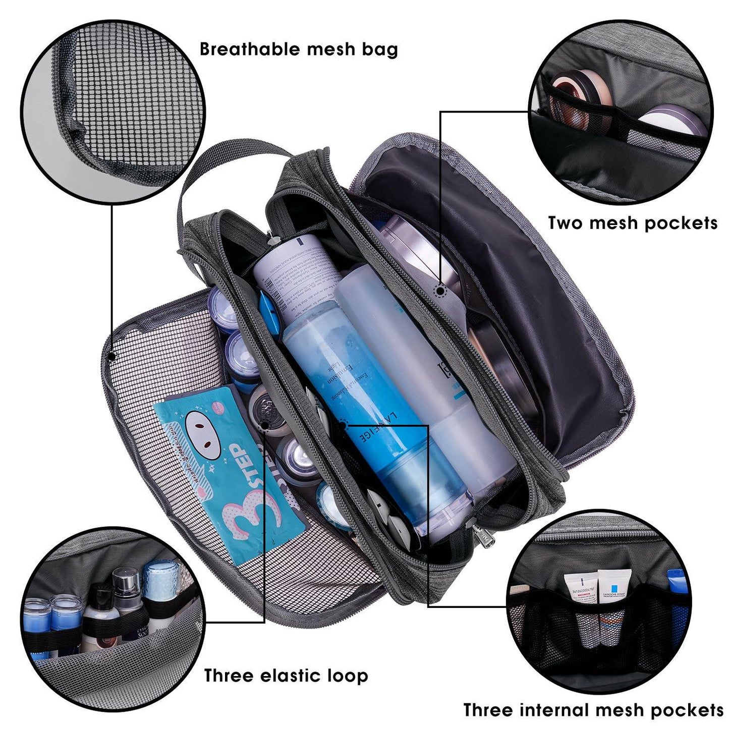 Toiletry Bag for Men Hanging Dopp Kit Water Resistant Shaving Bag Small Toiletry Bag for Traveling (Denim Grey) - Concordia Style Boutique