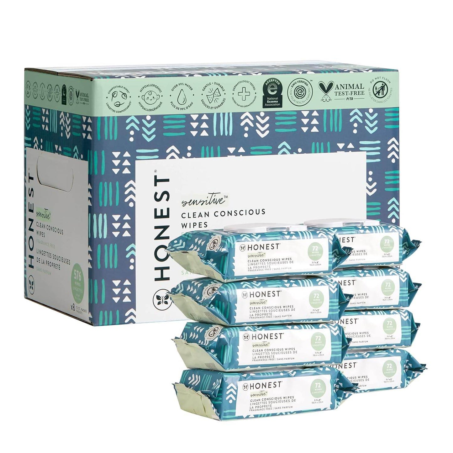 The Honest Company Clean Conscious Wipes | 99% Water, Compostable, Plant-Based, Baby Wipes | Hypoallergenic, EWG Verified | Geo Mood, 288 Count - Concordia Style Boutique