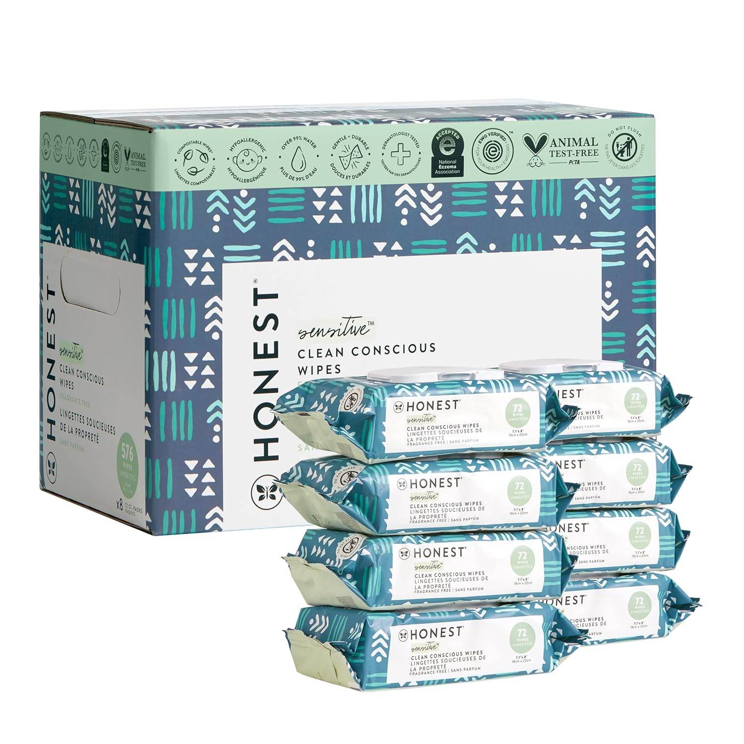 The Honest Company Clean Conscious Wipes | 99% Water, Compostable, Plant-Based, Baby Wipes | Hypoallergenic, EWG Verified | Geo Mood, 288 Count - Concordia Style Boutique