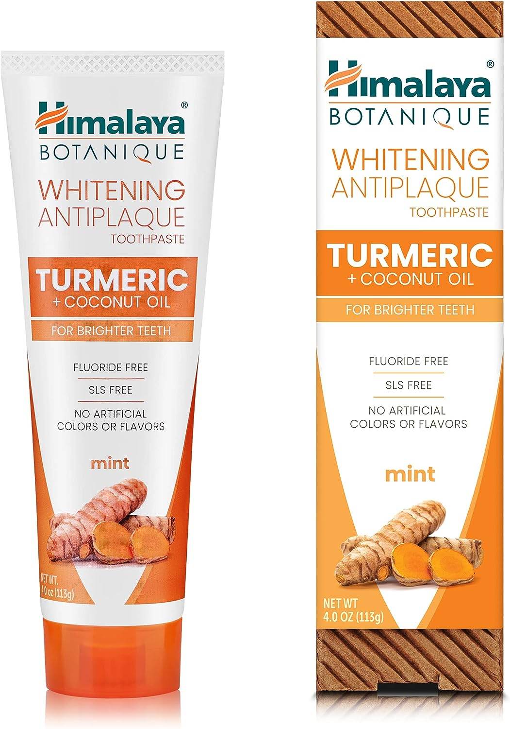 Himalaya Botanique Turmeric & Coconut Oil Whitening Antiplaque Herbal Toothpaste, Whitens Teeth, Fluoride Free, No Artificial Flavors, SLS Free, Vegan, Cruelty Free, Foaming, Mint Flavor, 4 Oz, 1 Pack - Concordia Style Boutique