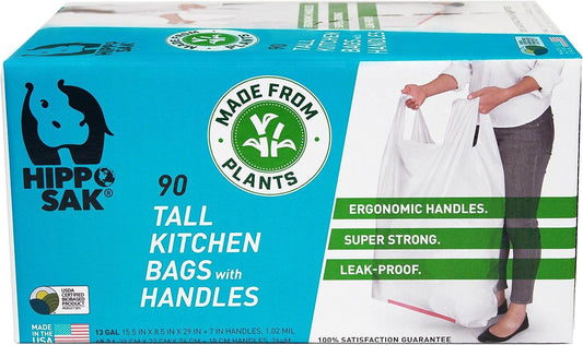 Plant Based - Hippo Sak Tall Kitchen Bags with Handles, 13 gallon (45 Count or 90 Count) - Concordia Style Boutique