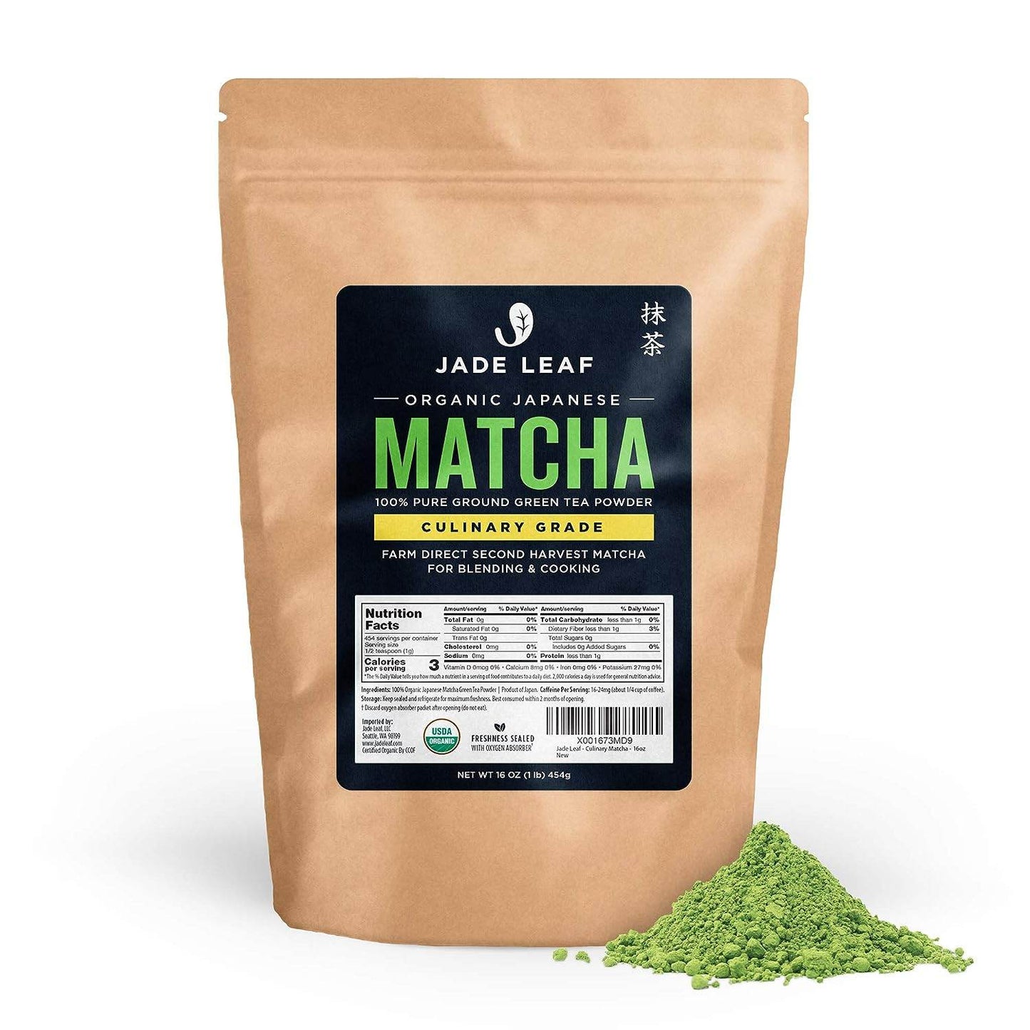 Jade Leaf Matcha Organic Green Tea Powder - Culinary Grade Premium Second Harvest - Authentic Japanese Origin (1.06 Ounce Pouch) - Concordia Style Boutique