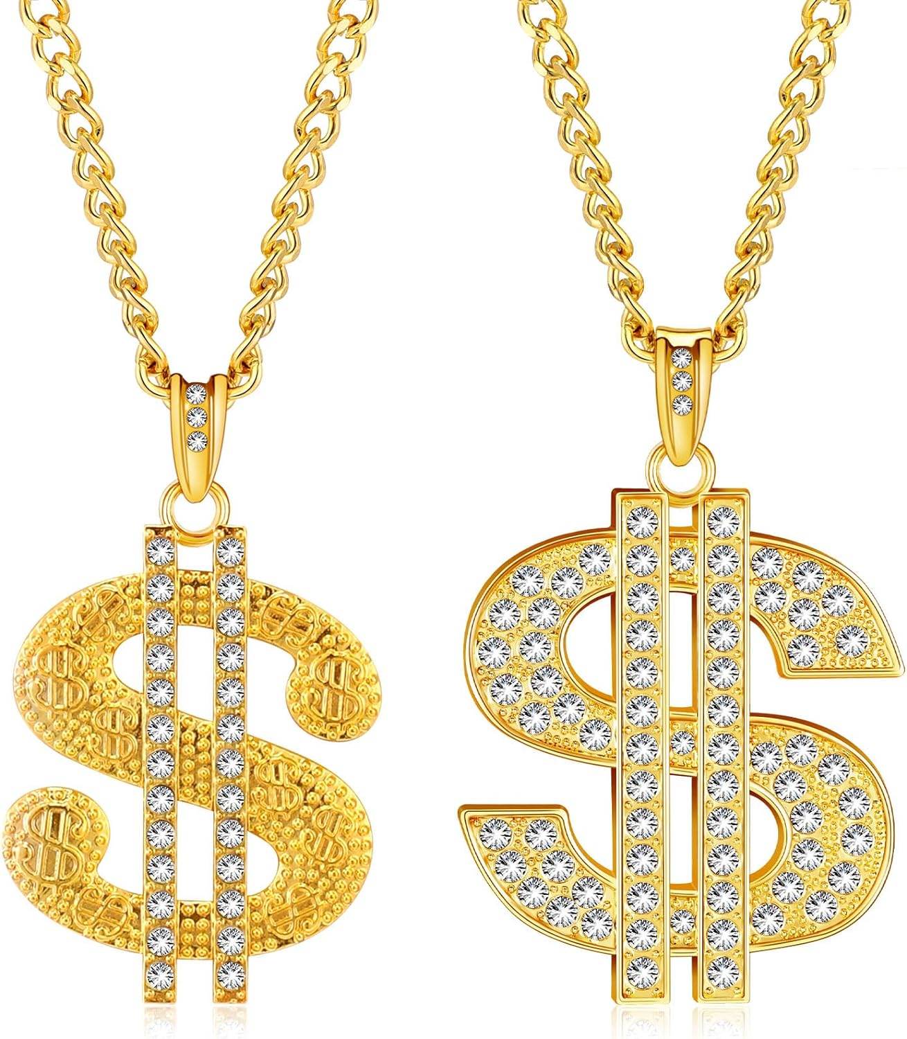 Tatuo 2 Pieces Plated Chain for Men with Dollar Sign Pendant Necklace, Hip Hop Dollar Necklace - Concordia Style Boutique