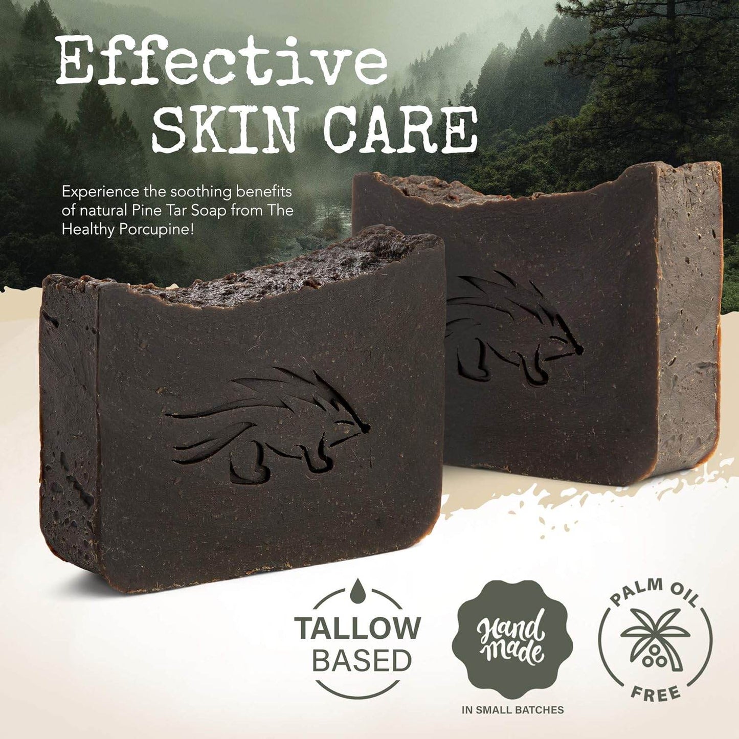 Natural Pine Tar Soap for Men and Women, 4 oz Bar, 20% Pine Tar - Handmade Body Soap to Help Relieve Symptoms of Eczema and Psoriasis - Creosote Free - Strong Smoky Campfire Like Scent - Concordia Style Boutique