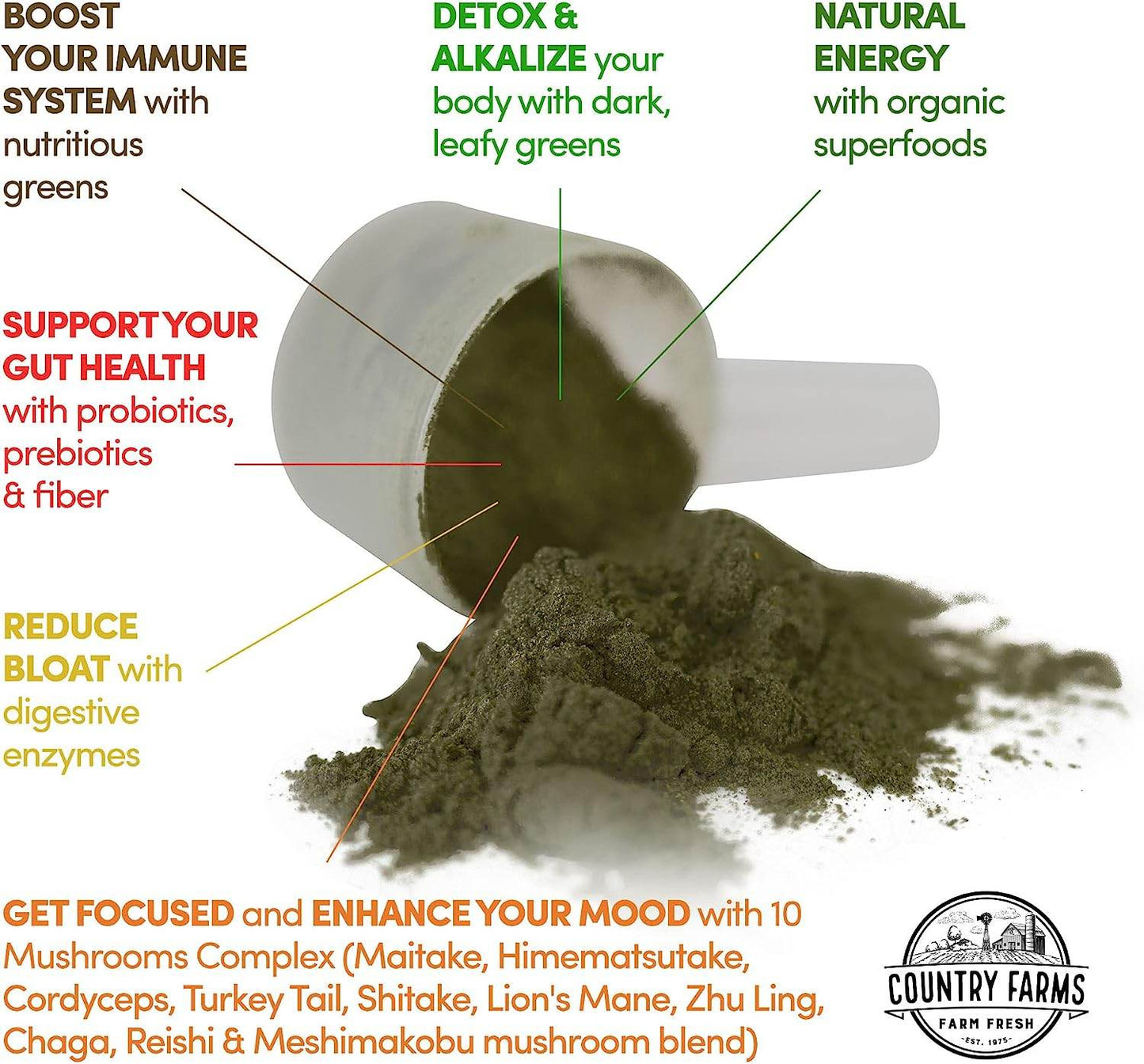 Super Greens Natural Flavor, 50 Organic Super Foods, USDA Organic Drink Mix, Mushrooms & Probiotics, Supports Energy, 20 Servings, 10.6 Oz - Concordia Style Boutique